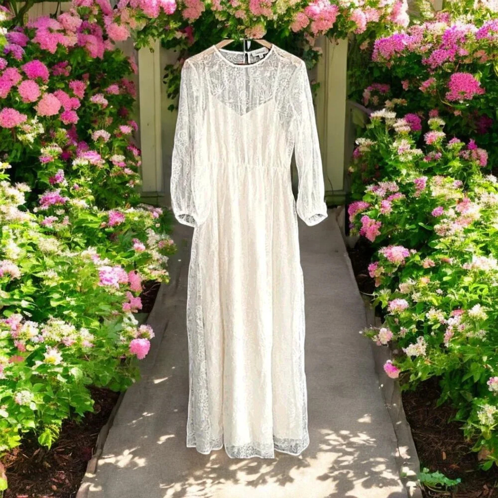 ModCloth Just The Beginning Lace Overlay Maxi Dress Creamy White - Picture 1 of 9
